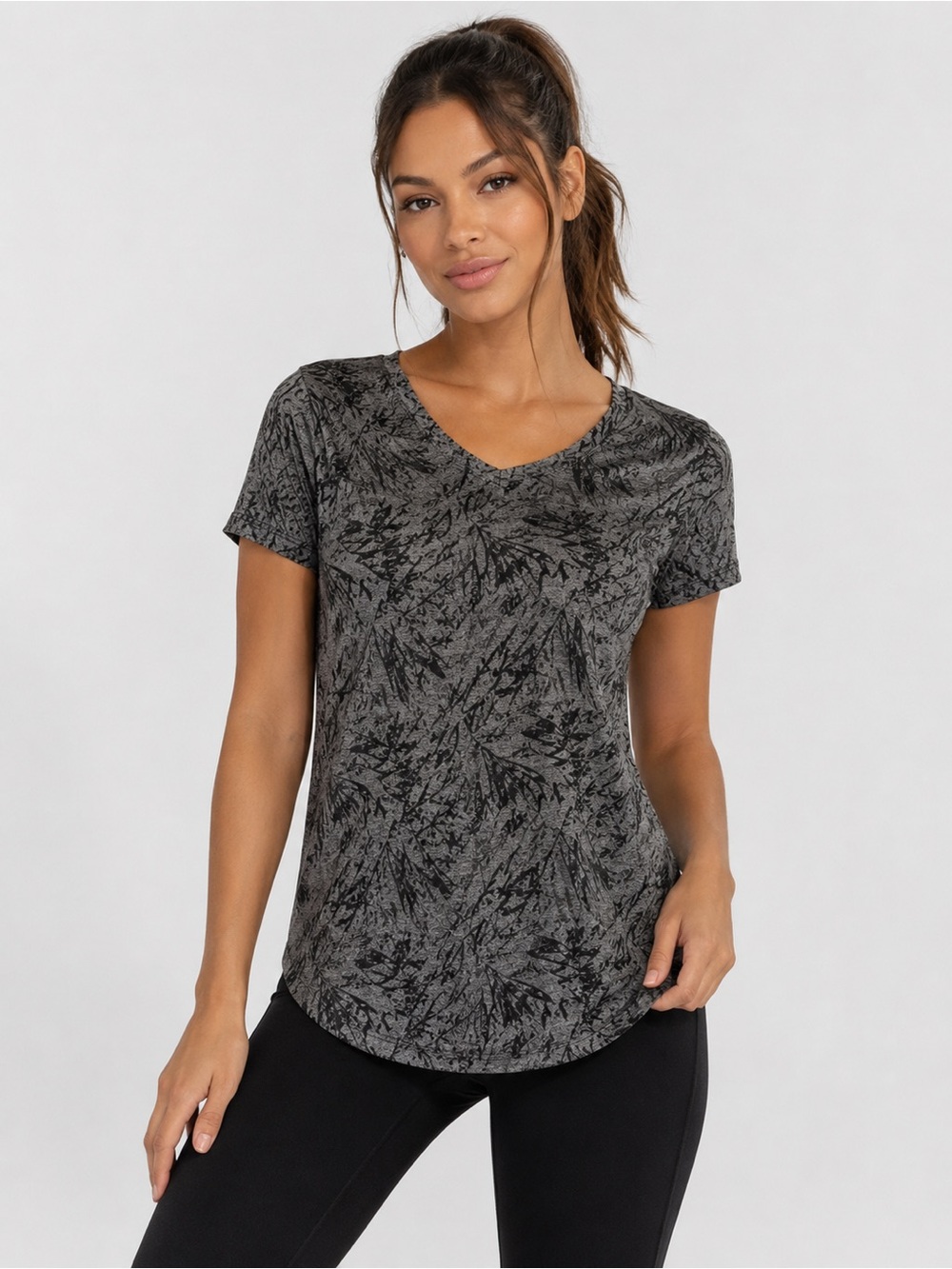 Tek Gear DryTek Printed Performance Tee Women's Small Gray Black Athletic Top